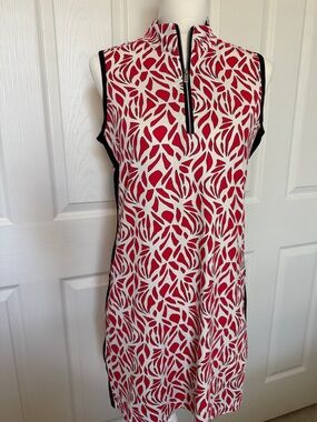 Tail Red and White Abstract Golf Dress Tennis pickleball with Black Trim